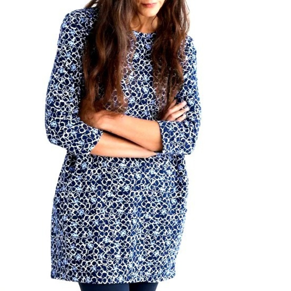 SEASALT CORNWALL Women 12 Blue Shore Foraging Tunic Dress Organic Cotton Pockets